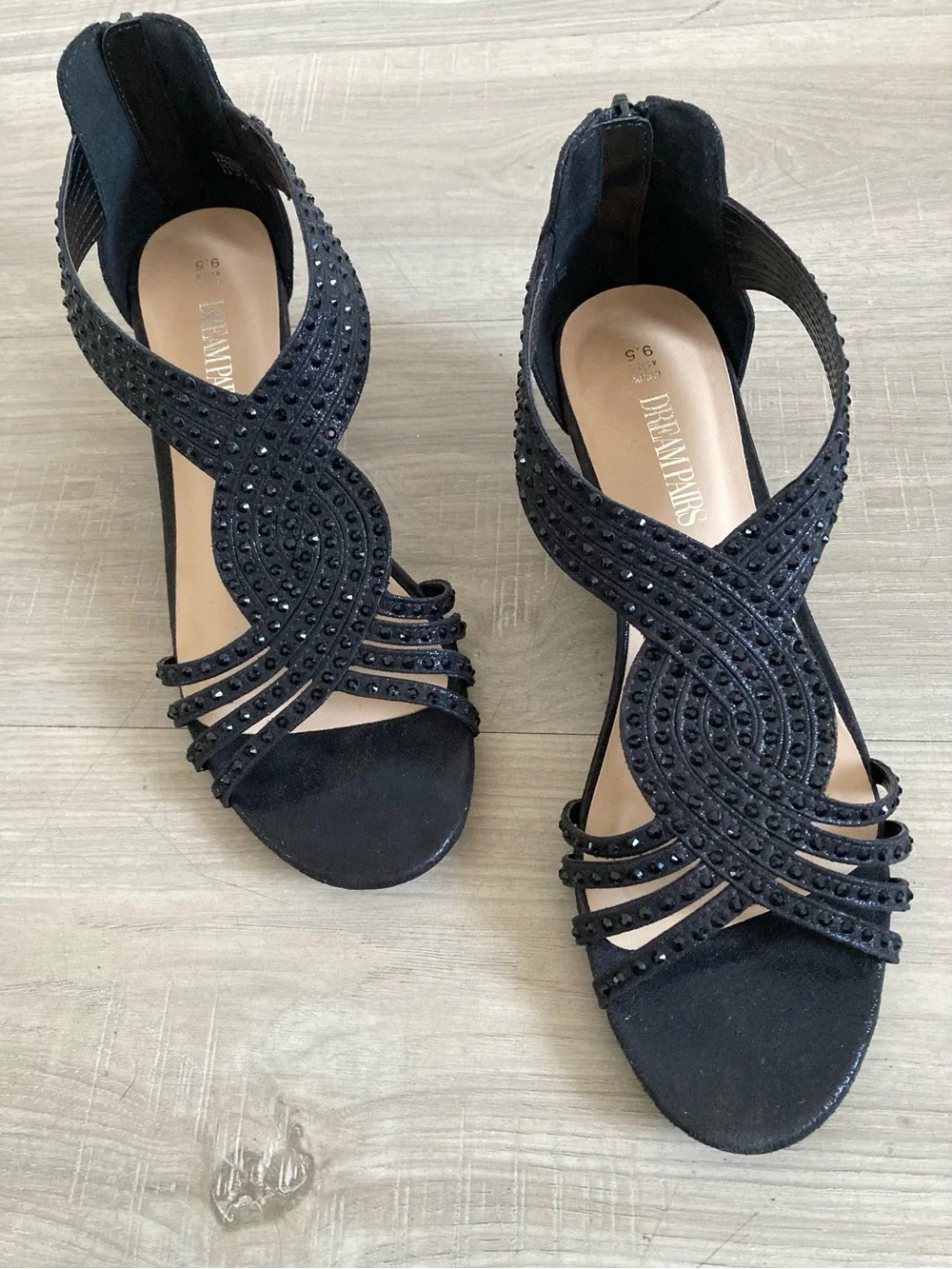 Dream Pairs Black Crystal-Strap High Heel Sandals